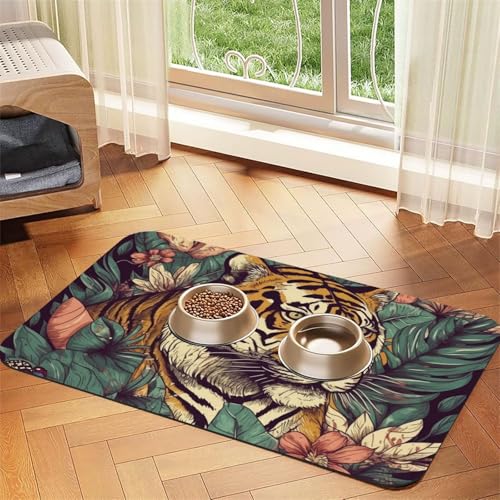 Futternapfmatte für Hundenäpfe und Wassernapf, rutschfest, saugfähig, für Katzen, tropischer Tiger, Haustierfuttermatte für Böden, keine Flecken, Wassernapf-Matte, 30 x 45 cm Futternapfmatte für Hundenäpfe und Wassernapf, rutschfest, saugfähig, für Katzen, tropischer Tiger, Haustierfuttermatte für Böden, keine Flecken, Wassernapf-Matte, 30 x 45 cm von AQRJKHD