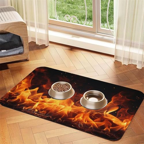 Futternapfmatte für Hundenäpfe und Wassernapf, rutschfest, saugfähig, für Katzen, zum Tanzen, Feuer, Haustierfuttermatte für Böden, keine Flecken, Wassernapf-Matte, 40 x 60 cm Futternapfmatte für Hundenäpfe und Wassernapf, rutschfest, saugfähig, für Katzen, zum Tanzen, Feuer, Haustierfuttermatte für Böden, keine Flecken, Wassernapf-Matte, 40 x 60 cm von AQRJKHD