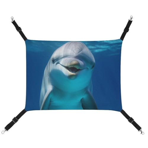 AQRJLPM Haustier-Hängematte mit Delphin mit Lächeln, mit verstellbaren Riemen und Metallhaken, zum Aufhängen, weich, atmungsaktiv, für Katzen, Welpen, Kaninchen, Kleintiere von AQRJLPM