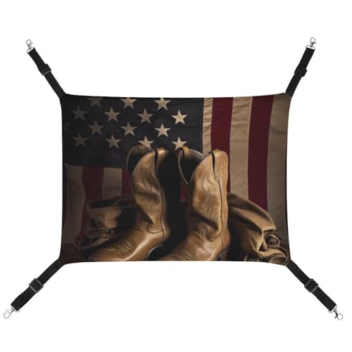 AQRJLPM Haustier-Hängematte mit amerikanischer Flagge und Cowboystiefeln, mit verstellbaren Riemen und Metallhaken, zum Aufhängen, weich, atmungsaktiv, Schlafhängematte für Katzen, Welpen, Kaninchen AQRJLPM Haustier-Hängematte mit amerikanischer Flagge und Cowboystiefeln, mit verstellbaren Riemen und Metallhaken, zum Aufhängen, weich, atmungsaktiv, Schlafhängematte für Katzen, Welpen, Kaninchen von AQRJLPM