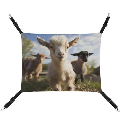 AQRJLPM Niedliche Ziegen-Haustier-Hängematte mit verstellbaren Riemen und Metallhaken, Hängebett, weich, atmungsaktiv, Schlafhängematte für Katzen, Welpen, Kaninchen, Kleintiere von AQRJLPM