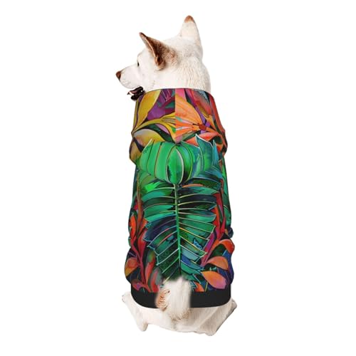 Hunde-Kapuzenpullover mit buntem tropischem Blattmuster, weich, gemütlich und atmungsaktiv, Haustier-Sweatshirt, niedliche Haustierkleidung für Hunde, Katzen, kleine Haustiere, Größe XXL von AQRJLPO
