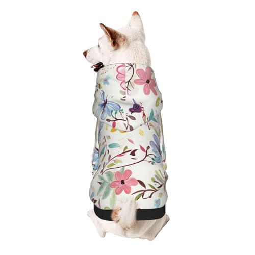 Hunde-Kapuzenpullover mit romantischem, ausgefallenem Blumenmuster, Vögel, Schmetterling, bedruckt, weich, gemütlich und atmungsaktiv, Haustier-Sweatshirt, niedliche Haustierkleidung für Hunde, Hunde-Kapuzenpullover mit romantischem, ausgefallenem Blumenmuster, Vögel, Schmetterling, bedruckt, weich, gemütlich und atmungsaktiv, Haustier-Sweatshirt, niedliche Haustierkleidung für Hunde, von AQRJLPO