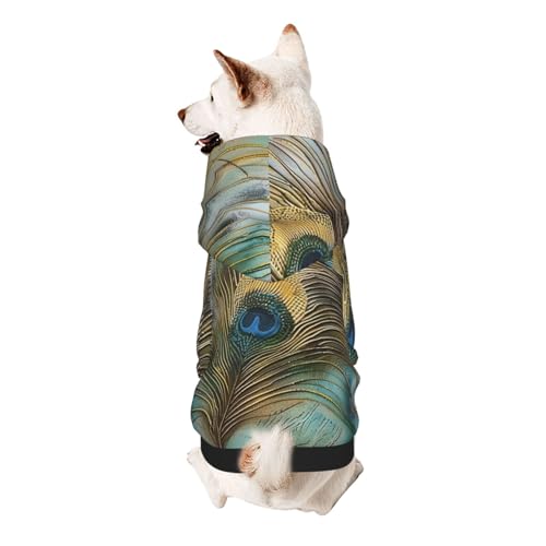 Kapuzenpullover mit Pfauenfeder-Aufdruck, weich, gemütlich und atmungsaktiv, Haustier-Sweatshirt, niedliche Haustierkleidung für Hunde, Katzen, kleine Haustiere, Größe M von AQRJLPO