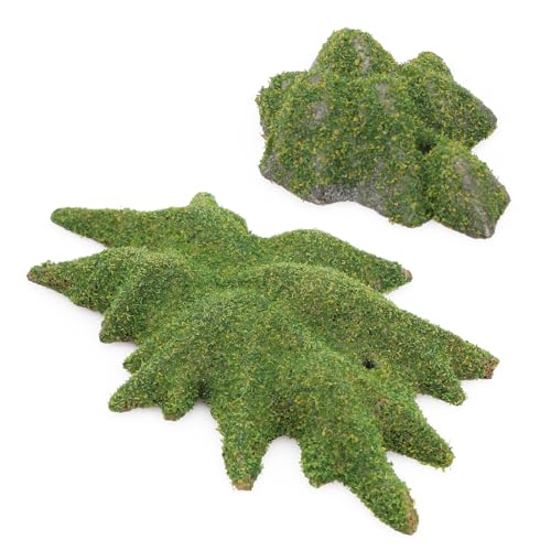 AQUA KT Aquarien Berg Peak Fels Vordergrund Stein mit Grün Moos für Aquarium Fische Tank Landschaft Dekoration, 2 Stück per Packung von AQUA KT