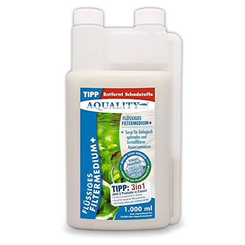 AQUALITY Aquarium Flüssiges Filtermedium (Kristallklares Aquariumwasser - Entfernt Schadstoffe - Besserer Pflanzenwuchs - Wasseraufbereiter - Wasseraufbereitung), Inhalt:1 Liter von AQUALITY Aquaristik & Gartenteich