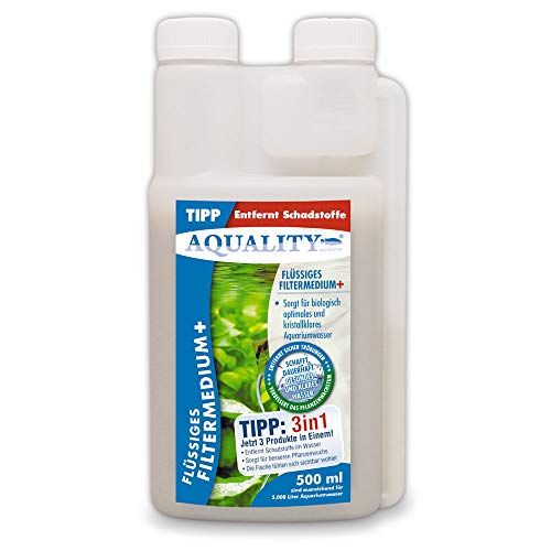 AQUALITY Aquarium Flüssiges Filtermedium (Kristallklares Aquariumwasser - Entfernt Schadstoffe - Besserer Pflanzenwuchs - Wasseraufbereiter - Wasseraufbereitung), Inhalt:0.5 Liter von AQUALITY Aquaristik & Gartenteich