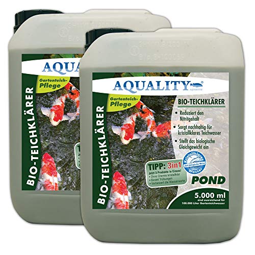 AQUALITY Gartenteich Bio-TeichKlärer 3in1 (Teichklar - Nachhaltig kristallklares Wasser, entfernt deutlich Trübungen im Teich), Inhalt:10 Liter von AQUALITY Aquaristik & Gartenteich