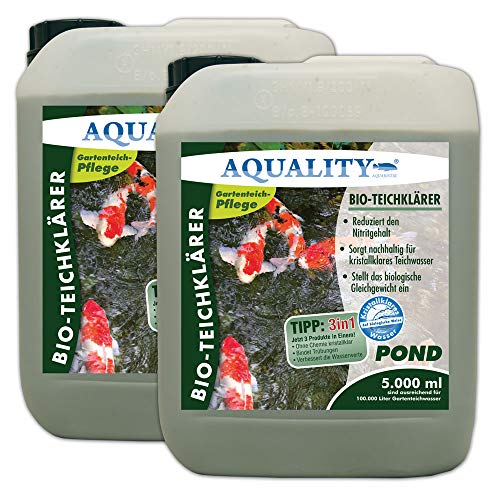 AQUALITY Gartenteich Bio-TeichKlärer 3in1 (Teichklar - Nachhaltig kristallklares Wasser, entfernt deutlich Trübungen im Teich + GRATIS Klarwasser Filtervlies), Inhalt:10 Liter von AQUALITY Aquaristik & Gartenteich