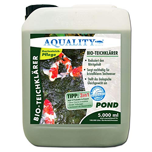 AQUALITY Gartenteich Bio-TeichKlärer 3in1 (Teichklar - Nachhaltig kristallklares Wasser, entfernt deutlich Trübungen im Teich + GRATIS Klarwasser Filtervlies), Inhalt:5 Liter von AQUALITY Aquaristik & Gartenteich