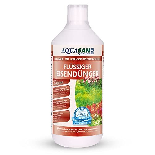 AQUASAN Aquarium FerroMax Flüssiger Eisendünger Plus (Versorgt Aquarium Pflanzen mit dem Nährstoff Eisen für sattgrüne, leuchtendrote Farben), Inhalt:1 Liter von AQUASAN Aquaristik & Gartenteich