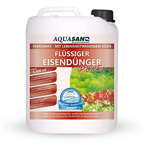 AQUASAN Aquarium FerroMax Flüssiger Eisendünger Plus (Versorgt Aquarium Pflanzen mit dem Nährstoff Eisen für sattgrüne, leuchtendrote Farben), Inhalt:5 Liter von AQUASAN Aquaristik & Gartenteich