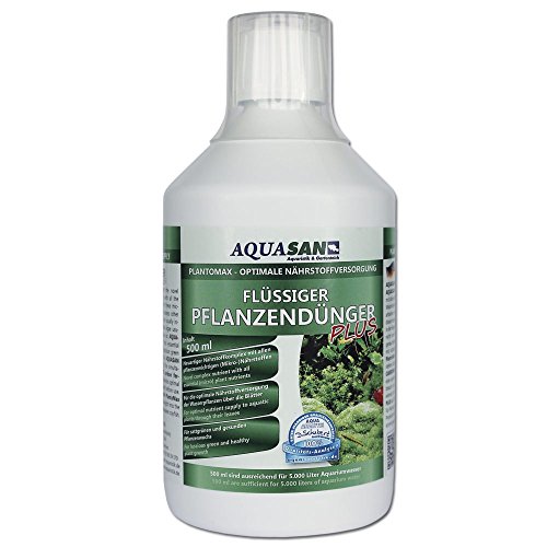 AQUASAN Aquarium PlantoMax Flüssiger Pflanzendünger Plus (Aquarium Pflanzen-Dünger mit Allen wichtigen Nährstoffen - sattgrüner Pflanzenwuchs), Inhalt:500 ml von AQUASAN Aquaristik & Gartenteich