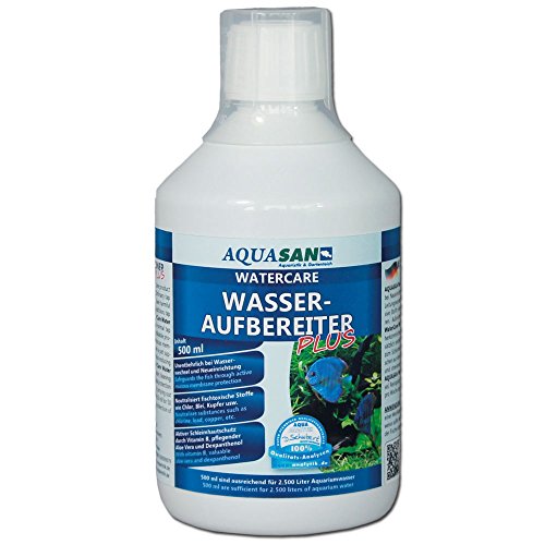 AQUASAN Aquarium WaterCare Wasseraufbereiter Plus (Ideal bei Neueinrichtung und Wasserwechsel im Aquarium - Macht aus Leitungswasser fischgerechtes Aquariumwasser), Inhalt:0.5 Liter von AQUASAN Aquaristik & Gartenteich