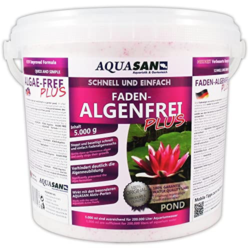 AQUASAN Gartenteich Faden-Algenfrei Plus (Beseitigt schnell und stoppt Fadenalgen im Teich. Der Fadenalgen-Entferner, Fadenalgen-Vernichter, Fadenalgen-Mittel), Inhalt:5 kg von AQUASAN Aquaristik & Gartenteich