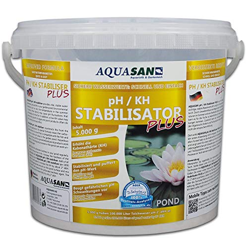 AQUASAN Gartenteich pH/KH Stabilisator Plus (Stabilisiert den KH-Wert und pH-Wert - Sorgt dabei für lebenswichtige und stabile Wasserwerte im Gartenteich), Inhalt:5 kg von AQUASAN Aquaristik & Gartenteich
