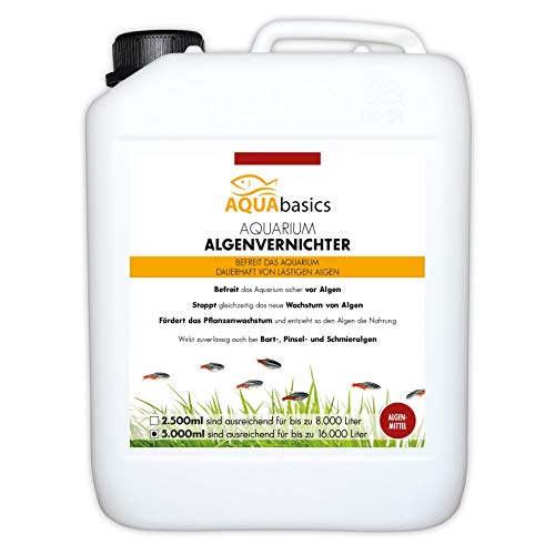 AQUAbasics Aquarium Algenvernichter für alle Schmieralgen, Bartalgen und Pinselalgen - Dauerhaft, schnell und sicher Algenfrei, Größe:5 Liter von AQUAbasic