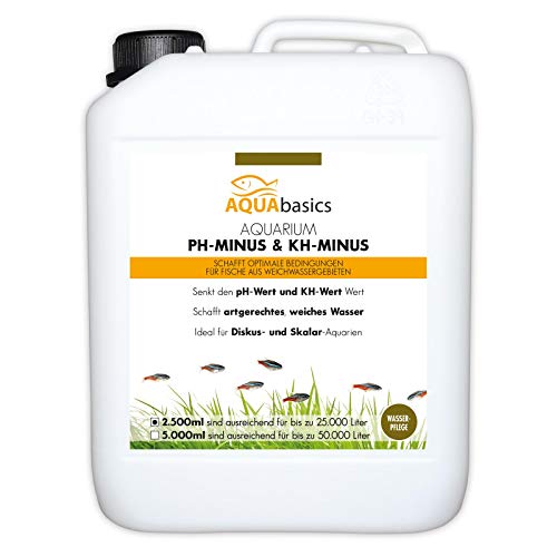 AQUAbasics Aquarium pH-Minus und KH-Minus senkt einfach und schnell den pH- und den KH-Wert - Ideal für Fische aus Weichwassergebieten wie Diskus und Skalare, Größe:2.5 Liter von AQUAbasic