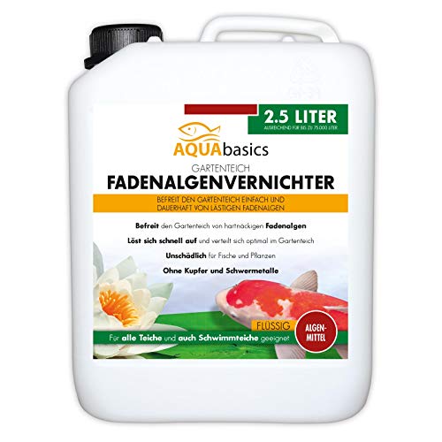 AQUAbasics Gartenteich Fadenalgenvernichter FLÜSSIG entfernt lästige Fadenalgen dauerhaft und stopp die Neubildung von Algen, Größe:2.5 Liter von AQUAbasic