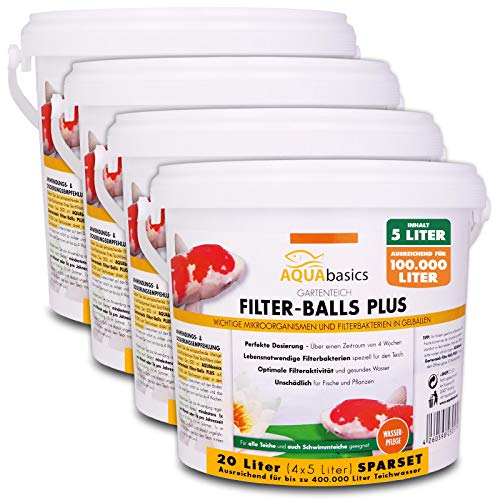 AQUAbasics Gartenteich Filter-Balls Plus enthalten Mikroorganismen, Filterbakterien in Gel-Bällen - Algen, trübes Wasser, schlechte Wasserwerte haben Keine Chance, Größe:20 Liter von aquabasics