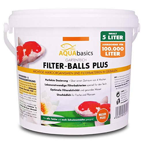AQUAbasics Gartenteich Filter-Balls Plus enthalten Mikroorganismen, Filterbakterien in Gel-Bällen - Algen, trübes Wasser, schlechte Wasserwerte haben Keine Chance, Größe:5 Liter von aquabasics