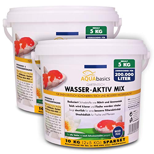 AQUAbasics Gartenteich Wasser-Aktiv Mix für eine bessere Wasserqualität, Gute Wasserwerte und klares Wasser - Reduziert Schadstoffe wie Nitrit und Ammoniak, Größe:10 kg von AQUAbasic