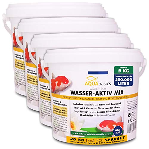 AQUAbasics Gartenteich Wasser-Aktiv Mix für eine bessere Wasserqualität, Gute Wasserwerte und klares Wasser - Reduziert Schadstoffe wie Nitrit und Ammoniak, Größe:20 kg von AQUAbasic