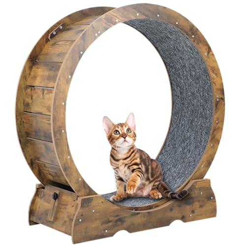 ARADNEO Katzenlaufrad, großes Katzenrad, Übung für Indoor-Katzen, Katzenlaufrad, Katzenlaufband mit Verriegelungsmechanismus (114,8 cm, 89,9 cm, rustikal) von ARADNEO