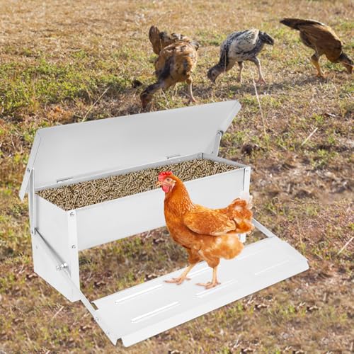 5kg Fußpedal selbstöffnender Futtertrog, Futterautomat Hühner, mit Pedal Füßen und Decke, Automatischer Trittstufenfütterer, Geflügelfütterer aus verzinktem Stahl, für Geflügel Hühner, Enten, Gänse 5kg Fußpedal selbstöffnender Futtertrog, Futterautomat Hühner, mit Pedal Füßen und Decke, Automatischer Trittstufenfütterer, Geflügelfütterer aus verzinktem Stahl, für Geflügel Hühner, Enten, Gänse von ARBGO