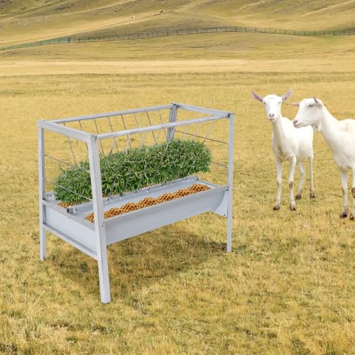 Heuraufe für Ziegen, 2 in 1 Hay & Grain Feeder für Pferde Heavy-Duty große Kapazität Schafe Feeding Cart, Viehheutränke mit tieferer Futterschale für Ziegen, Schafe, Pferde, 100 * 66 * 85cm Heuraufe für Ziegen, 2 in 1 Hay & Grain Feeder für Pferde Heavy-Duty große Kapazität Schafe Feeding Cart, Viehheutränke mit tieferer Futterschale für Ziegen, Schafe, Pferde, 100 * 66 * 85cm von ARBGO