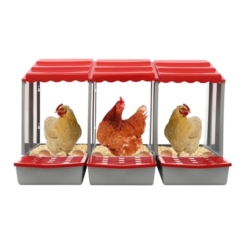 Hühner-Nistkästen, Hühner-Nistkasten mit 3 Fächern, Hühners-Legebox mit Eiersammlung, mit Lüftungslöchern, leichte Reinigung, für Hinterhof, Bauernhof, Hof und andere Orte(84.5x51.5x46.5cm) (Rot) von ARBGO