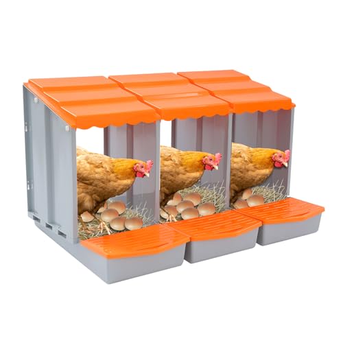 Hühner-Nistkästen, Hühner-Nistkasten mit 3 Fächern, Hühners-Legebox mit Eiersammlung, mit Lüftungslöchern, leichte Reinigung, für Hinterhof, Bauernhof, Hof und andere Orte(84.5x51.5x46.5cm) (Orange) von ARBGO