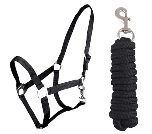 ARBO-INOX Halfter-Set Beginner - Halfter + Führstrick mit Karabinerhaken verstellbar (COB VOLLBLUT, SCHWARZ) von ARBO-INOX