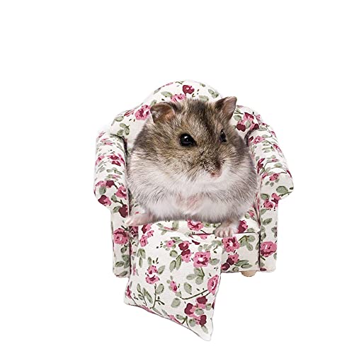 ARBOZEW Hamster-Mini-Sofa, Mäuse, weiches Bett, klassischer roter und weißer Stoff, kleine Tiere, Käfigdekorationen, Blumen von ARBOZEW