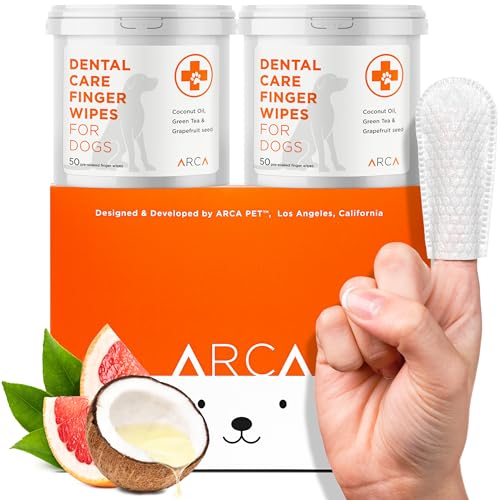 ARCA PET Dental Care Fingertücher für Hunde – Hundezahnreinigungstücher für Hunde – vorgetränkte Mundreinigungspads – reduziert Plaque, Zahnstein und erfrischt den Atem – 100 Einwegtücher von ARCA PET