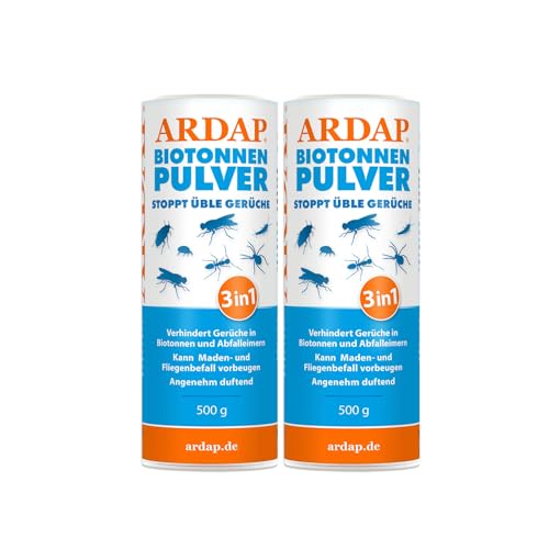 ARDAP Biotonnenpulver 2 x 500g - Anti Maden Biotonne - Mülltonnen Pulver - Gegen Fliegen, Maden, Ungeziefer & üble Gerüche - Für ca. 600l Bio Abfall - Stoppt üble Gerüche, biologisch abbaubar ARDAP Biotonnenpulver 2 x 500g - Anti Maden Biotonne - Mülltonnen Pulver - Gegen Fliegen, Maden, Ungeziefer & üble Gerüche - Für ca. 600l Bio Abfall - Stoppt üble Gerüche, biologisch abbaubar von ARDAP