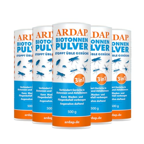 ARDAP Biotonnenpulver 5 x 500g - Anti Maden Biotonne - Mülltonnen Pulver - Gegen Fliegen, Maden, Ungeziefer & üble Gerüche - Für ca. 600l Bio Abfall - Stoppt üble Gerüche, biologisch abbaubar ARDAP Biotonnenpulver 5 x 500g - Anti Maden Biotonne - Mülltonnen Pulver - Gegen Fliegen, Maden, Ungeziefer & üble Gerüche - Für ca. 600l Bio Abfall - Stoppt üble Gerüche, biologisch abbaubar von ARDAP