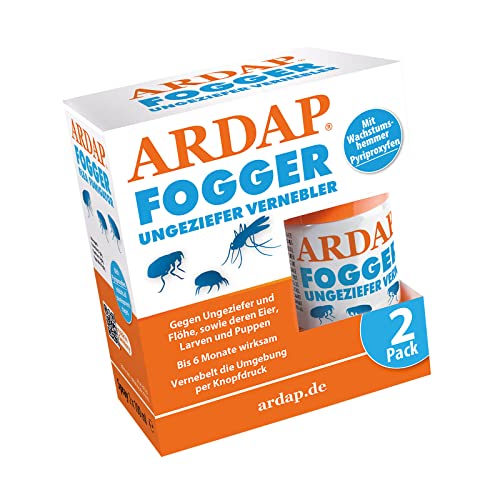 ARDAP Fogger 2 x 100ml - Effektiver Vernebler zur Ungeziefer- & Flohbekämpfung für Haushalt & Tierumgebung - für Räume bis 30m² - Wirksamer Schutz für bis zu 6 Monate von ARDAP