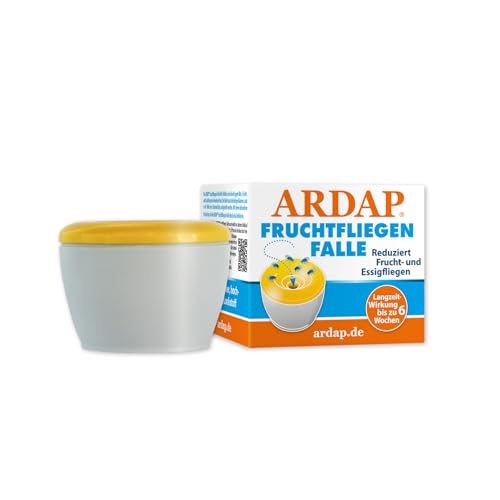 ARDAP Fruchtfliegenfalle - Obstfliegenfalle zur Reduktion von Fruchtfliegen & Essigfliegen - Hochwirksamer Lockstoff - Fruchtfliegenfalle für Küche & Co., Insektizidfrei gegen Fruchtfliegen (PT 19) von ARDAP