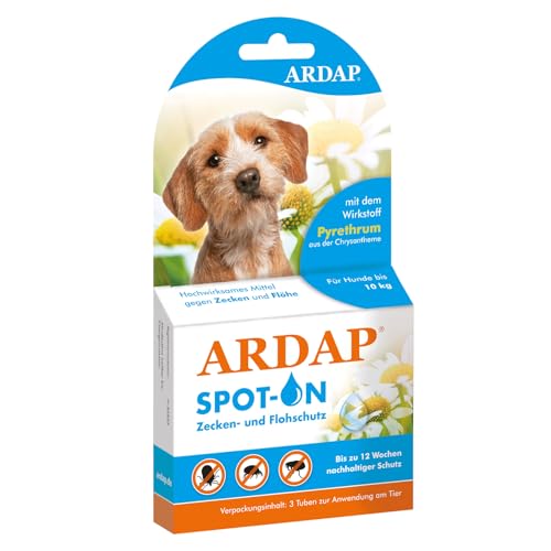 ARDAP Spot On für Hunde bis 10kg- Natürlicher Wirkstoff - Zeckenmittel für Hunde, Zeckenschutz Hund, Flohmittel Hund - 3 Tuben je 1ml - Bis zu 12 Wochen nachhaltiger Langzeitschutz von ARDAP