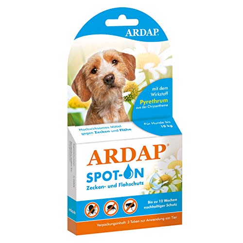 ARDAP Spot On für Hunde bis 10kg- Natürlicher Wirkstoff - Zeckenmittel für Hunde, Zeckenschutz Hund, Flohmittel Hund - 3 Tuben je 1ml - Bis zu 12 Wochen nachhaltiger Langzeitschutz von ARDAP