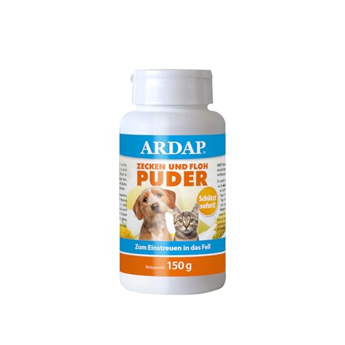 ARDAP Zecken und Floh Puder 150g - Für Hunde und Katzen - Zum Einstreuen in das Fell - Schützt zuverlässig vor Flöhen, Zecken, Läusen, Milben und anderen Schädlingen von ARDAP