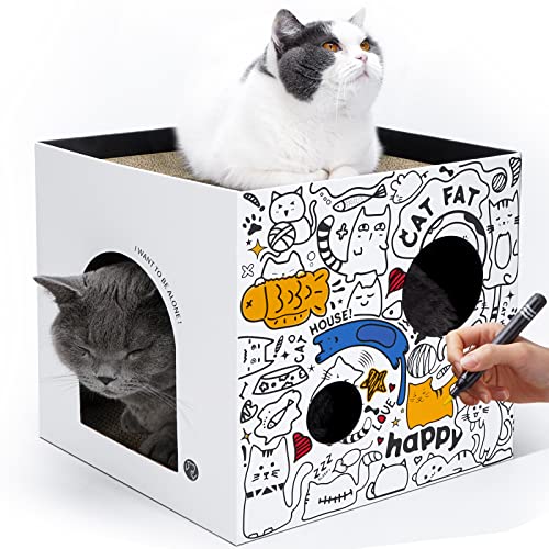 Karton Katzenhaus mit 2 Geschichte Kratzpads Katzenspielhaus für Indoor Katzen Wellpappe Kratzbox Katzenkratzspielzeug für Katze Geburtstag, Versteck für Bunny Kleintiere Karton Katzenhaus mit 2 Geschichte Kratzpads Katzenspielhaus für Indoor Katzen Wellpappe Kratzbox Katzenkratzspielzeug für Katze Geburtstag, Versteck für Bunny Kleintiere von ARGOPET