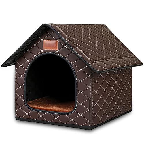 Katzenhaus Outdoor, Katzenhaus Outdoor Winterfest, Katzenhäuser for Outdoor-Katzen, Ledermaterial, Wasserdicht Und Warm ( Color : Brown , Size : M ) von ZDMZR