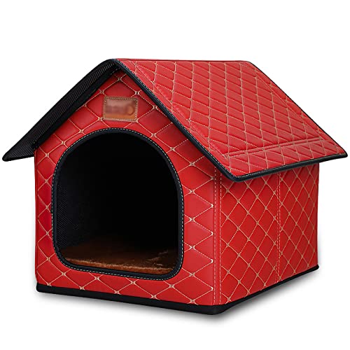 Katzenhaus Outdoor, Katzenhaus Outdoor Winterfest, Katzenhäuser for Outdoor-Katzen, Ledermaterial, Wasserdicht Und Warm (Color : Red, Size : M) von ARHAMS