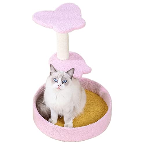 Kratzbaum für große Katzen, Katzen-Klettergerüst, dreilagig, Katzenbaumhaus, Sisal-Kratzbaum für Katzen, Krallenschleifen, Katzenkratzer mit Wollball, Haustierspielzeug, Katze (Größe: Rosa) Vision von ARICCI