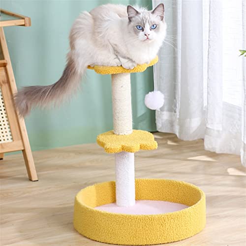 Kratzbaum für große Katzen, Katzen-Klettergerüst, dreischichtig, Katzenbaumhaus, Sisal-Kratzbaum für Katzen, Krallenschleifen, Katzenkratzer mit Wollball, Haustierspielzeug, Katze (Größe: Giallo) von ARICCI