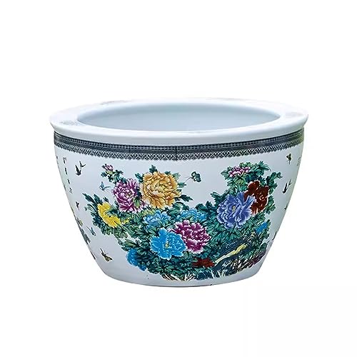 Aquarium Outdoor Keramik Aquarium Balkon Pflanze Lotus Zucht Tank Outdoor Garten Aquarium Lotus Seerose Topf Fischglas (Size : 63cm) von ARINAL