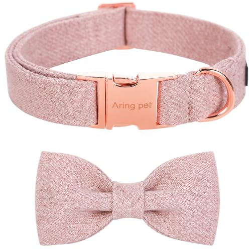 ARING PET Fliege Hundehalsband, Baumwolle Rosa Hundehalsband mit Schleife, Fancy Hochzeit Mädchen Hundehalsbänder Geschenke mit Metallschnalle für kleine mittlere große Hunde von ARING PET