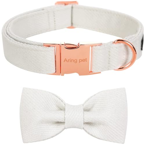 ARING PET Fliege Hundehalsband, Baumwolle weiß Hundehalsband mit Schleife, Adorable Hochzeit Hundehalsbänder Geschenke mit Metallschnalle für kleine mittlere große Hunde ARING PET Fliege Hundehalsband, Baumwolle weiß Hundehalsband mit Schleife, Adorable Hochzeit Hundehalsbänder Geschenke mit Metallschnalle für kleine mittlere große Hunde von ARING PET